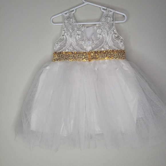 Formal White & Gold Toddler Dress - Picture 5 of 5